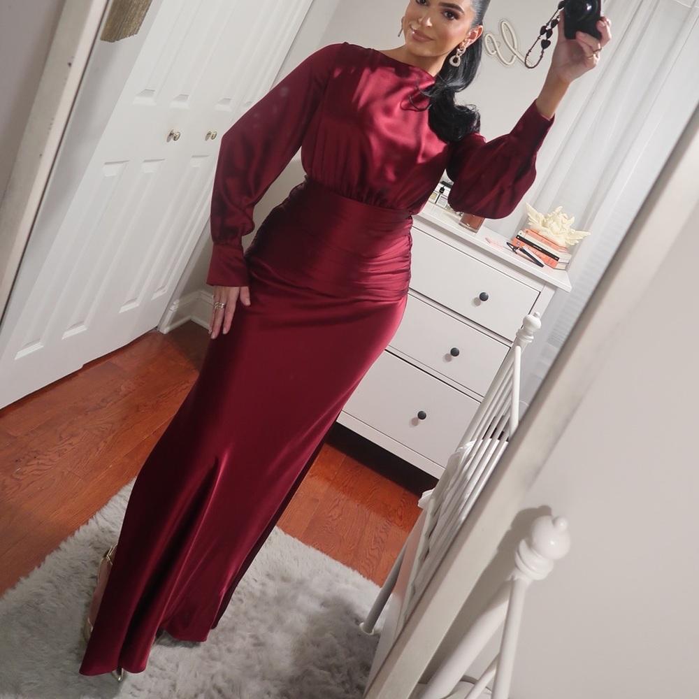 NICHOLAS Samina Ruched Satin Gown Plum